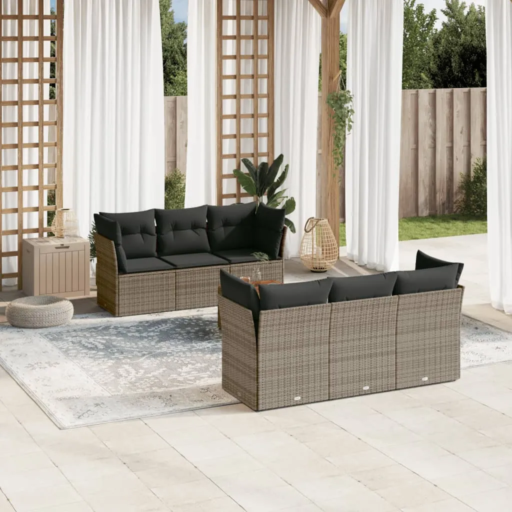 vidaXL Set Divani da Giardino 7 pz con Cuscini Grigio in Polyrattan