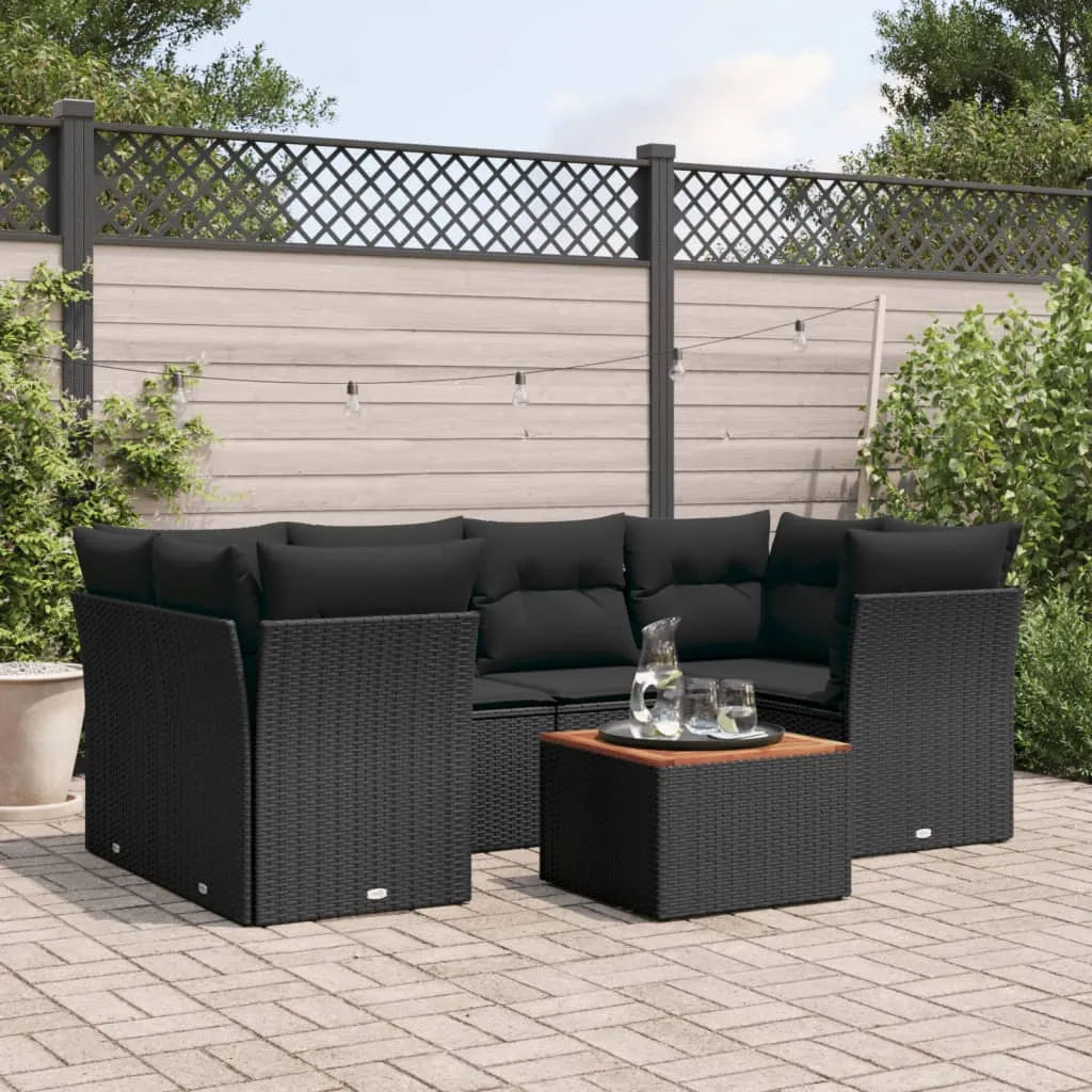 vidaXL Set Divani da Giardino con Cuscini 7pz Nero Polyrattan