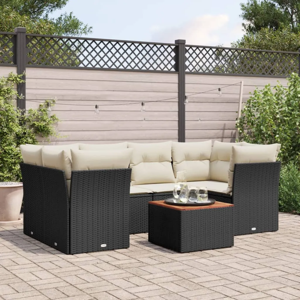 vidaXL Set Divani da Giardino con Cuscini 7pz Nero Polyrattan