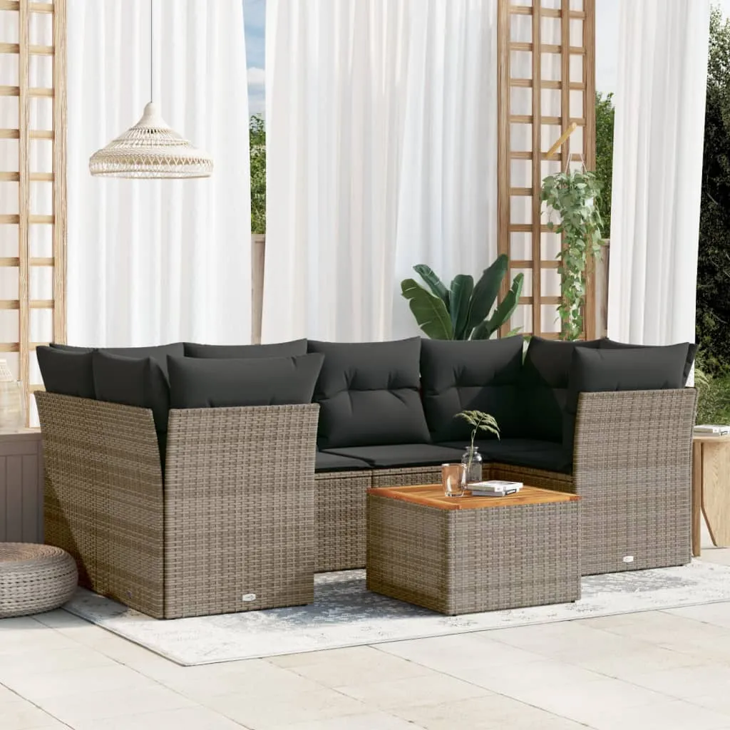 vidaXL Set Divani da Giardino 7 pz con Cuscini Grigio in Polyrattan