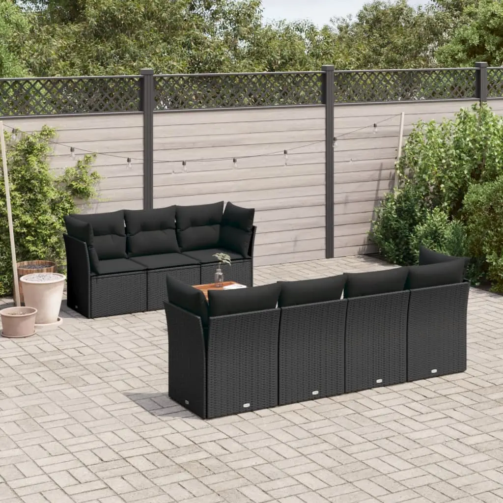 Set Divani da Giardino con Cuscini 8 pz Nero in Polyrattan