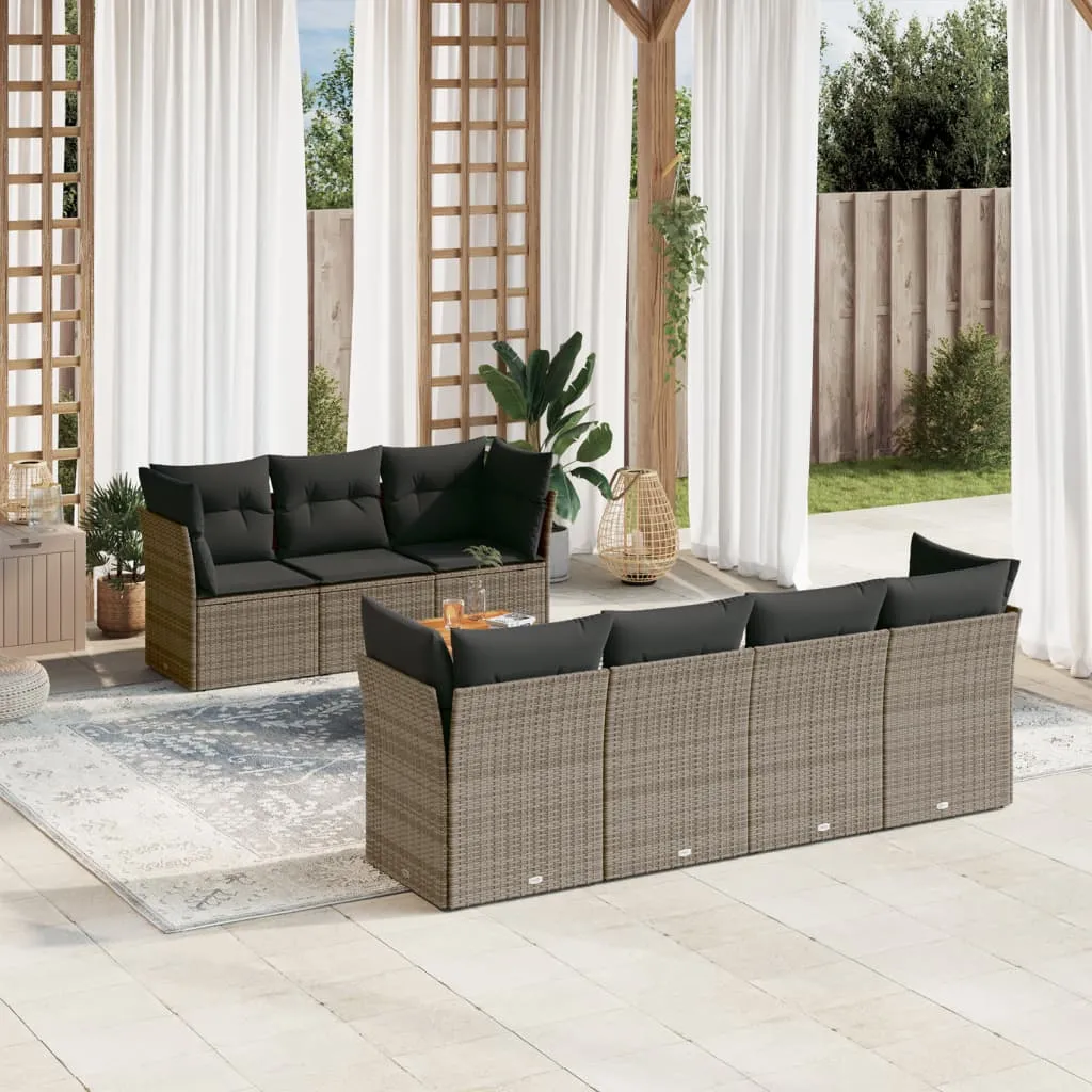 vidaXL Set Divano da Giardino 8 pz con Cuscini Grigio in Polyrattan