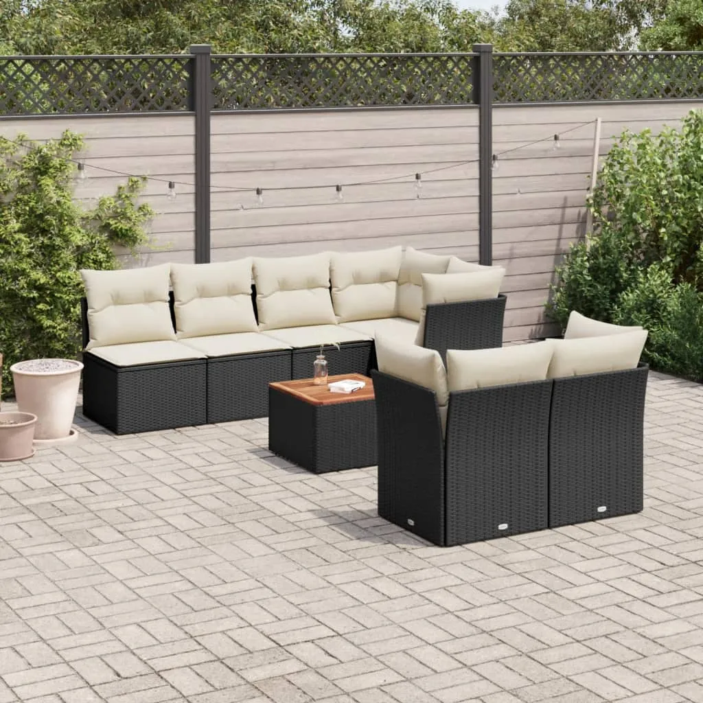 vidaXL Set Divani da Giardino con Cuscini 8 pz Nero in Polyrattan