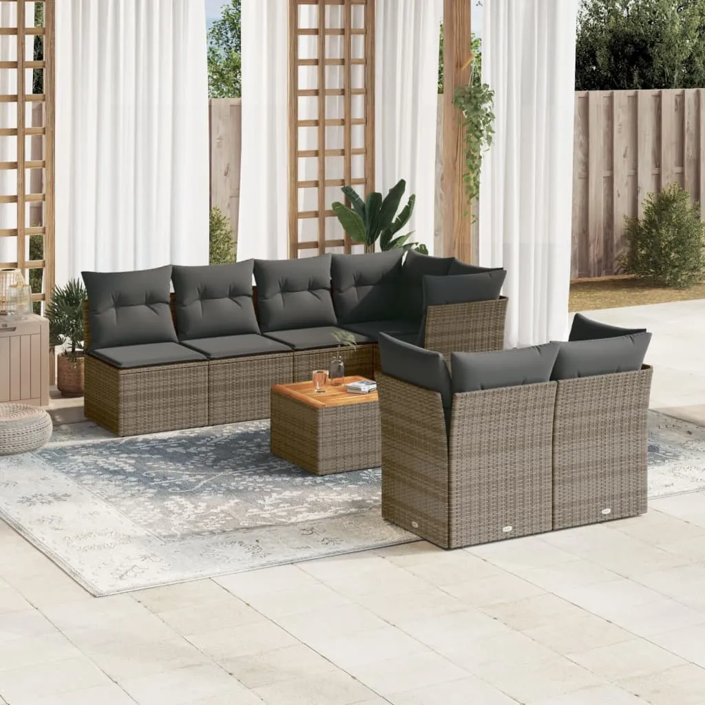 vidaXL Set Divano da Giardino 8 pz con Cuscini Grigio in Polyrattan