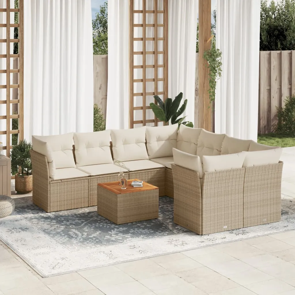 vidaXL Set Divano da Giardino 9 pz con Cuscini Beige in Polyrattan