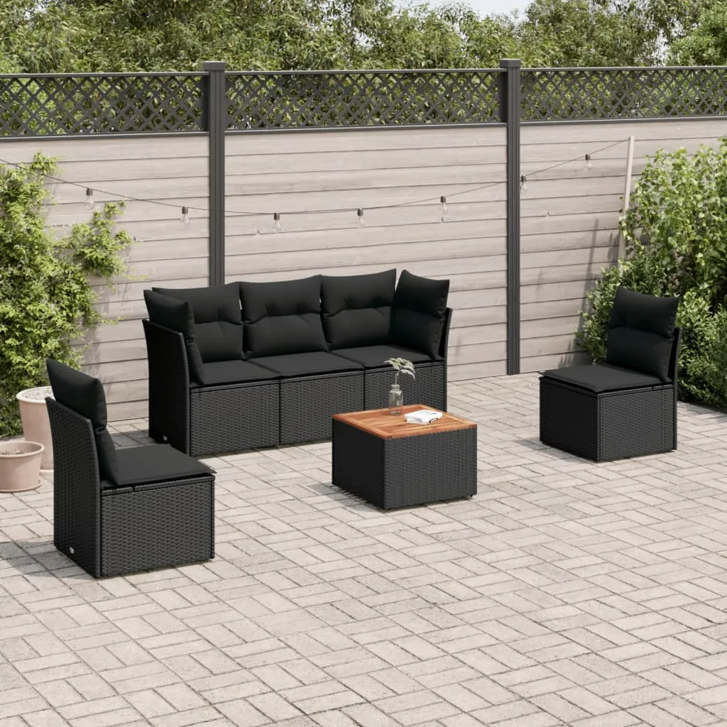 vidaXL Set Divano da Giardino 6 pz con Cuscini Nero in Polyrattan