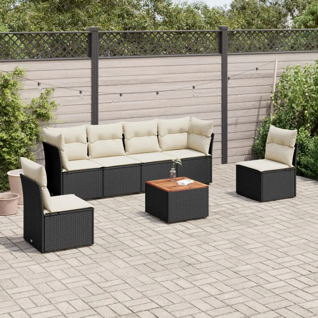 vidaXL Set Divani da Giardino con Cuscini 7pz Nero Polyrattan