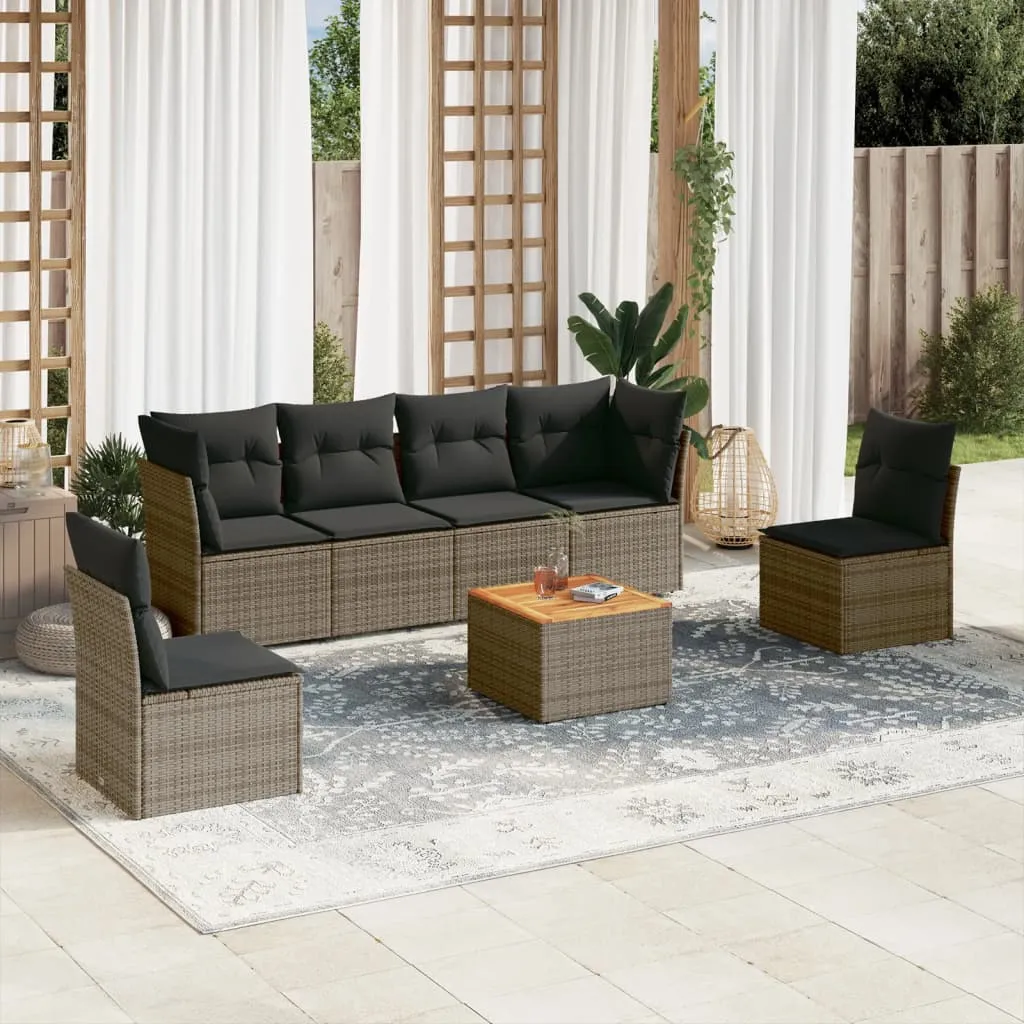 vidaXL Set Divani da Giardino 7 pz con Cuscini Grigio in Polyrattan