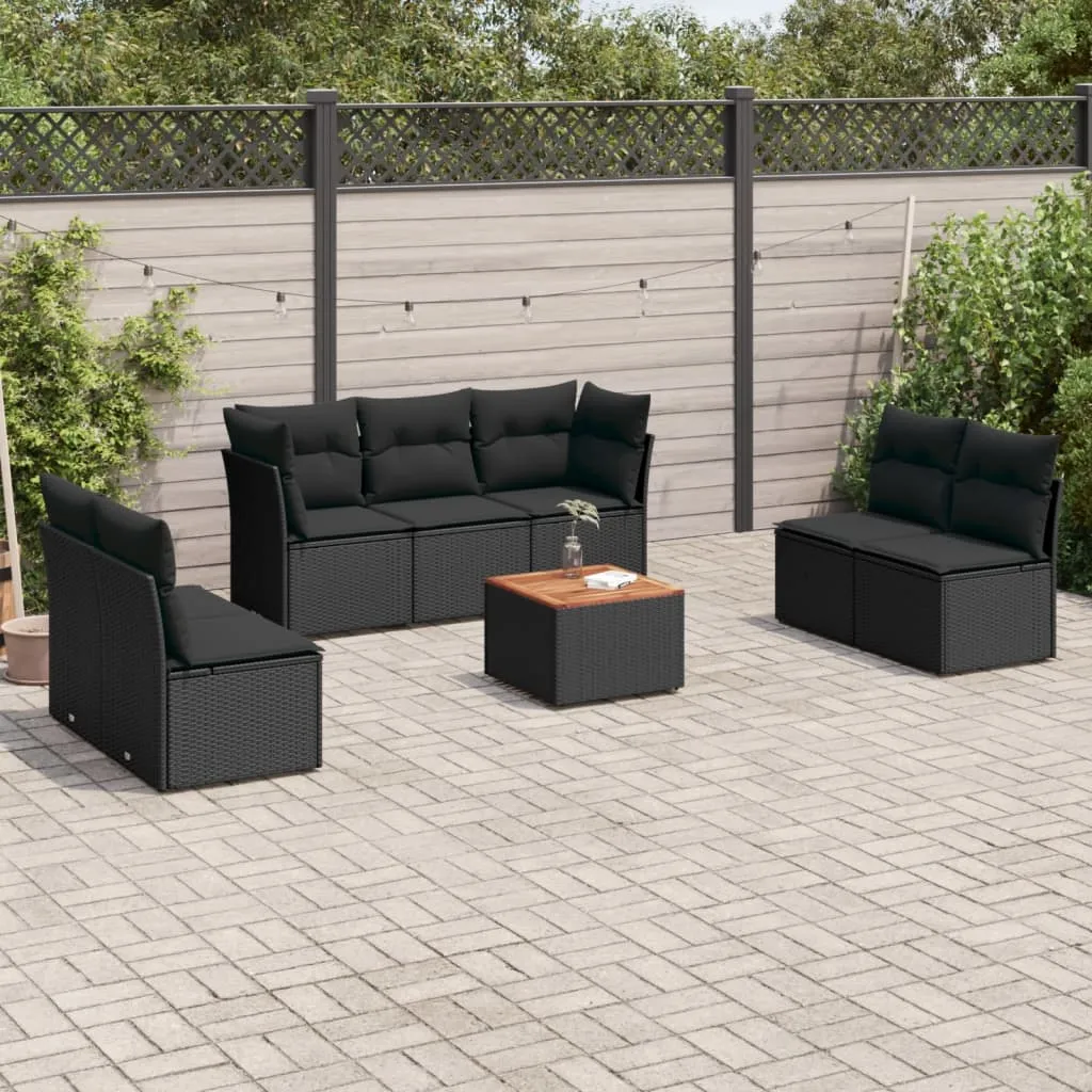 vidaXL Set Divani da Giardino con Cuscini 8 pz Nero in Polyrattan