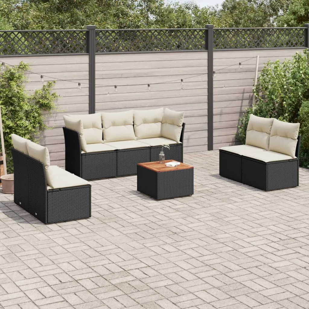 vidaXL Set Divani da Giardino con Cuscini 8 pz Nero in Polyrattan