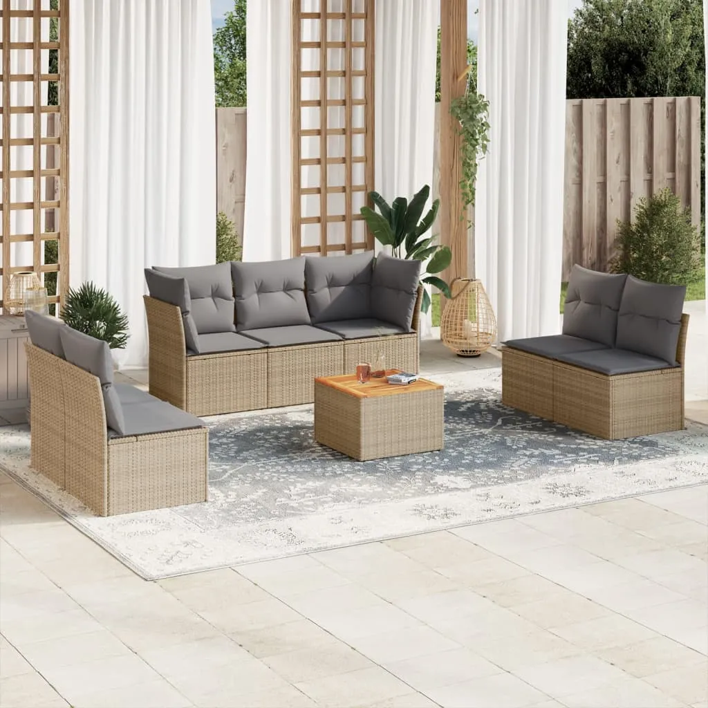 vidaXL Set Divano da Giardino 8 pz con Cuscini Beige in Polyrattan