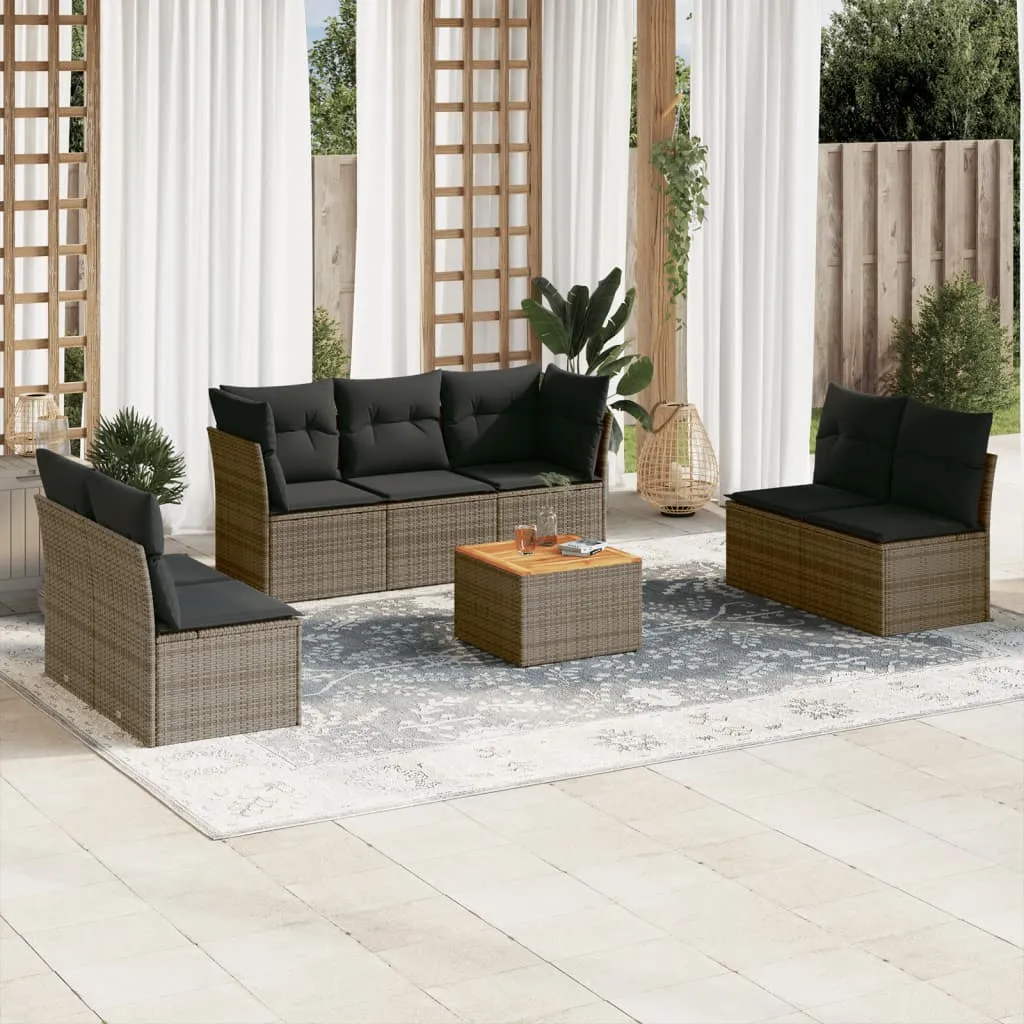 vidaXL Set Divano da Giardino 8 pz con Cuscini Grigio in Polyrattan