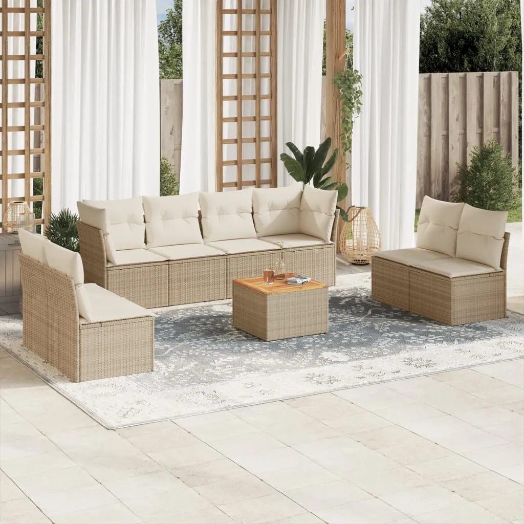 vidaXL Set Divano da Giardino 9 pz con Cuscini Beige in Polyrattan