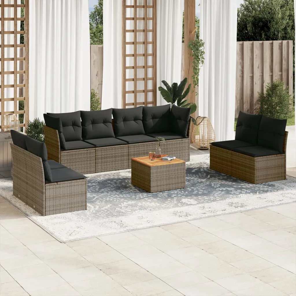 vidaXL Set Divano da Giardino 9 pz con Cuscini Grigio in Polyrattan