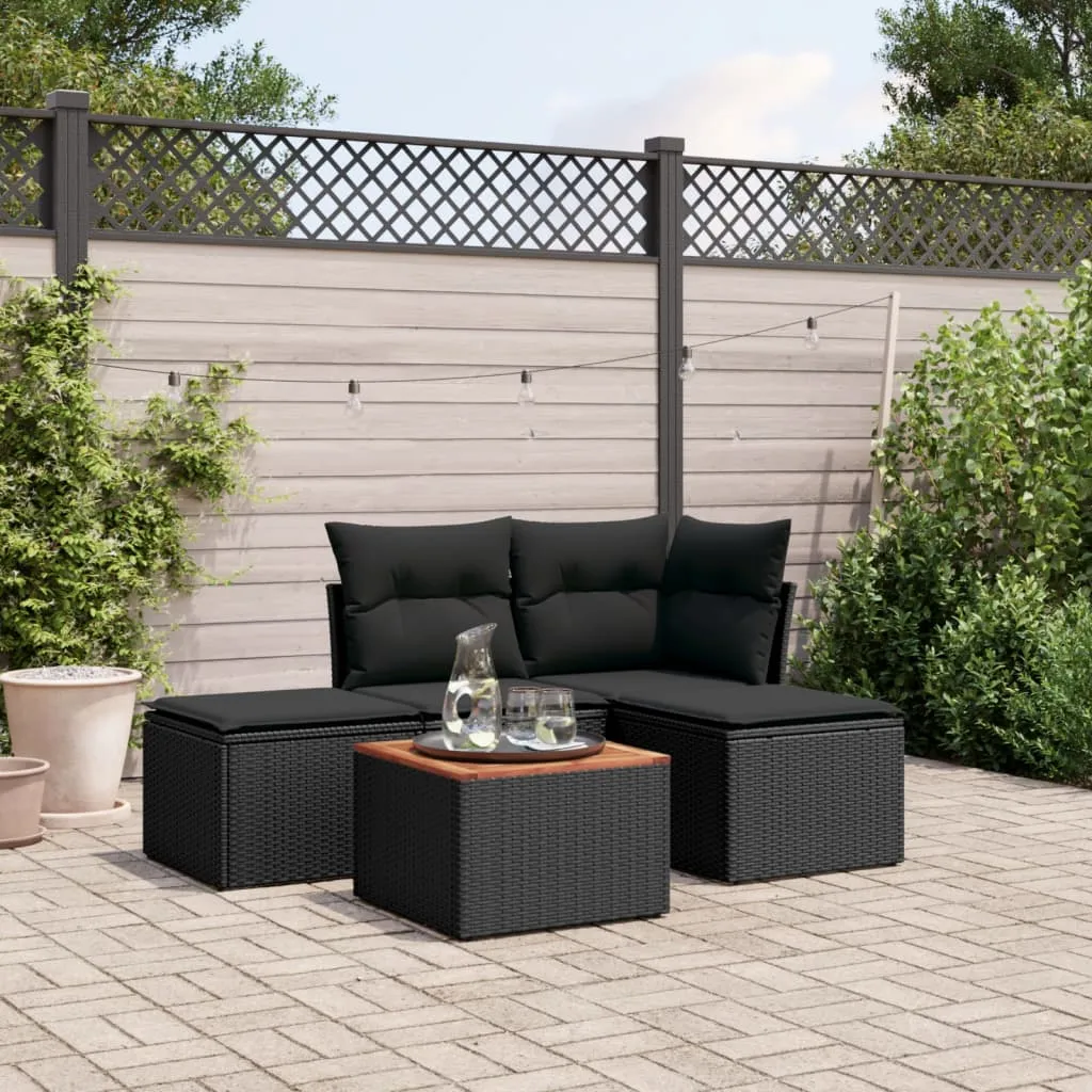 vidaXL Set Divani da Giardino 5 pz con Cuscini in Polyrattan Nero