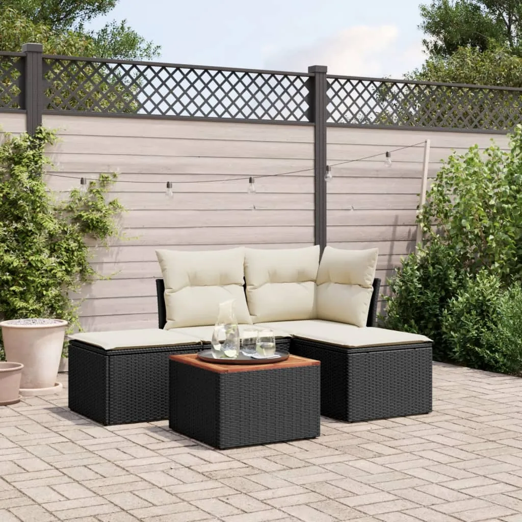 vidaXL Set Divani da Giardino 5 pz con Cuscini in Polyrattan Nero