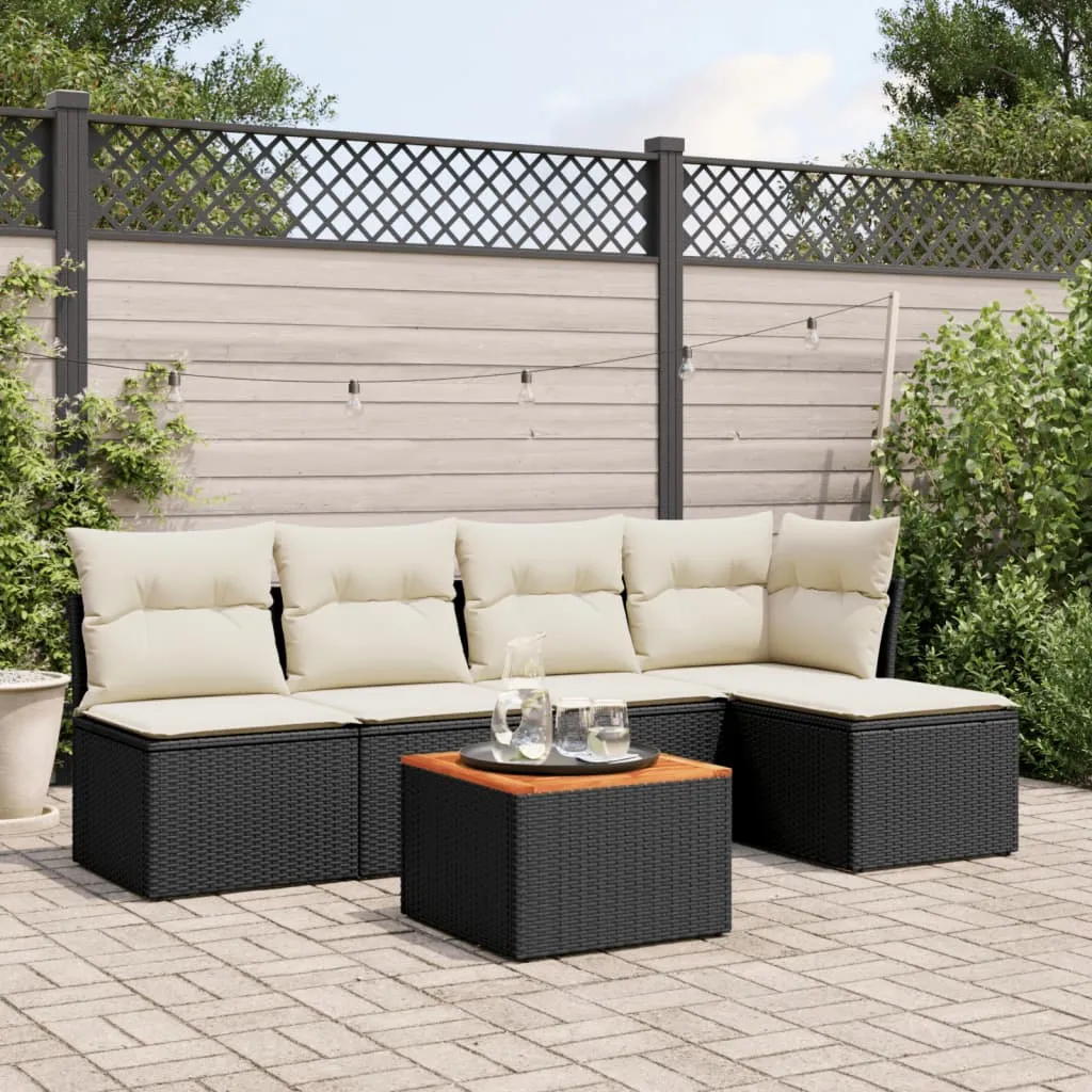 vidaXL Set Divano da Giardino 6 pz con Cuscini Nero in Polyrattan