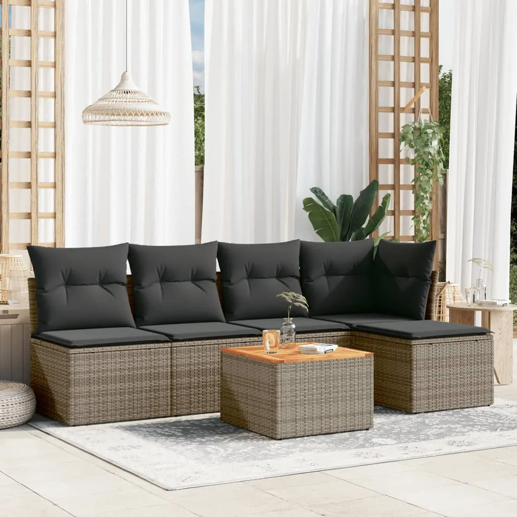 vidaXL Set Divano da Giardino 6 pz con Cuscini Grigio in Polyrattan