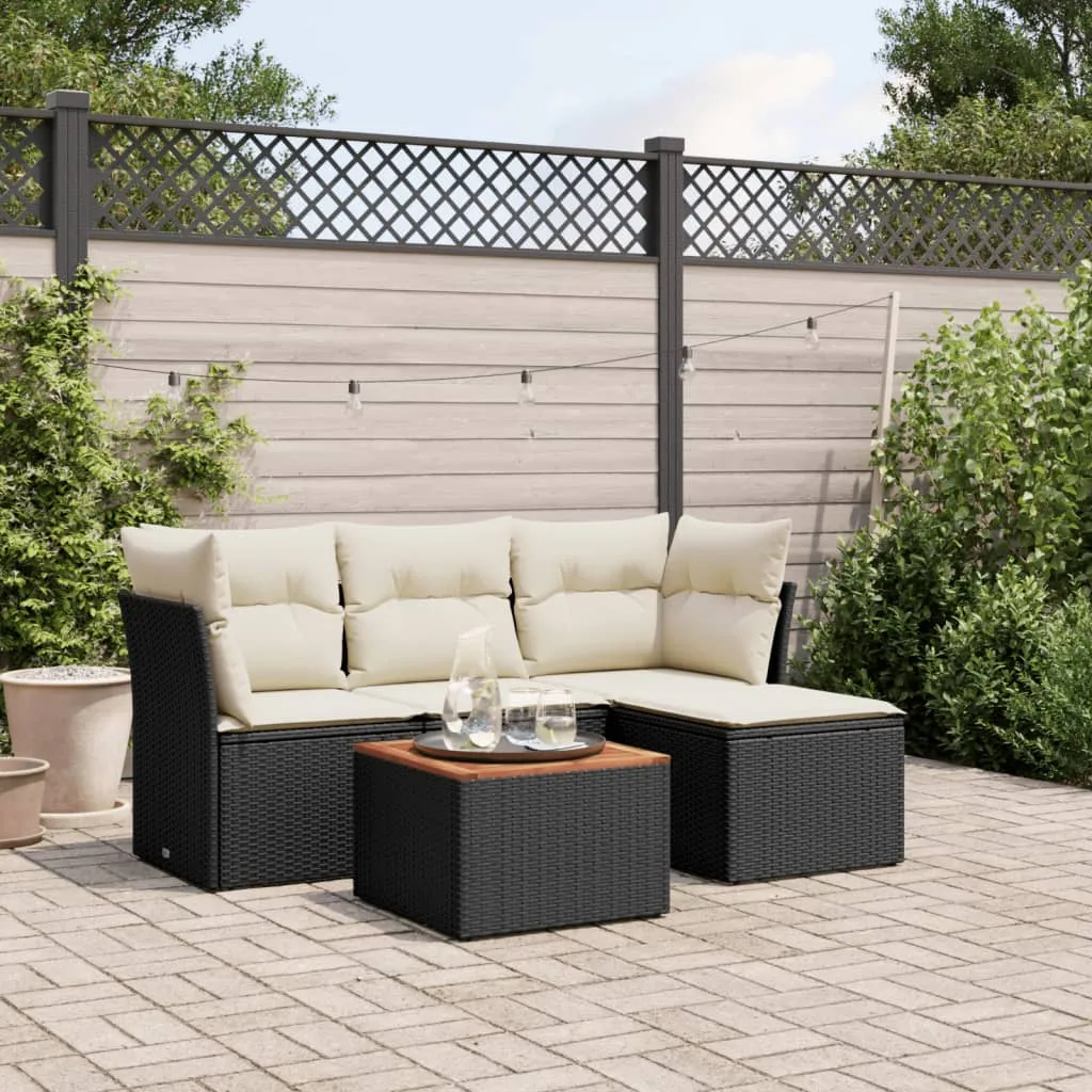 vidaXL Set Divani da Giardino 5 pz con Cuscini in Polyrattan Nero