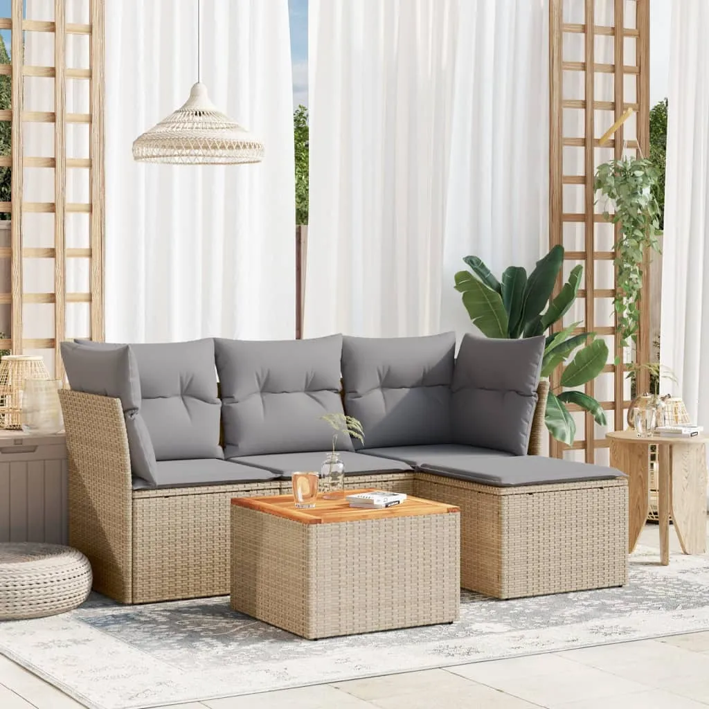 vidaXL Set Divano da Giardino 5 pz con Cuscini Beige in Polyrattan