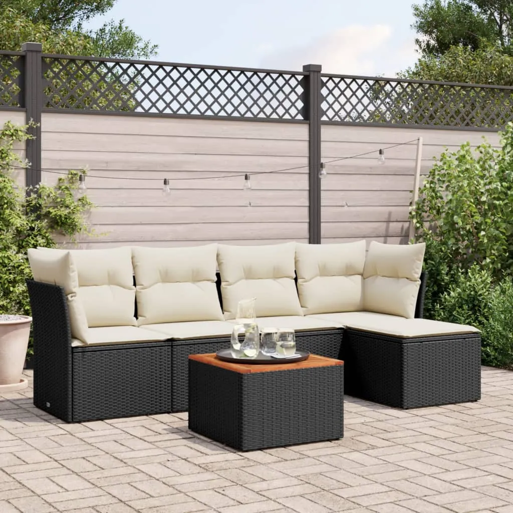 vidaXL Set Divano da Giardino 6 pz con Cuscini Nero in Polyrattan