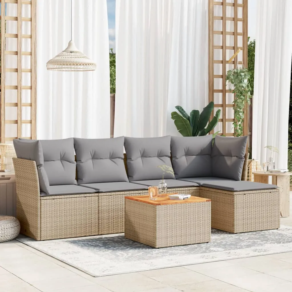 vidaXL Set Divano da Giardino 6 pz con Cuscini Beige in Polyrattan