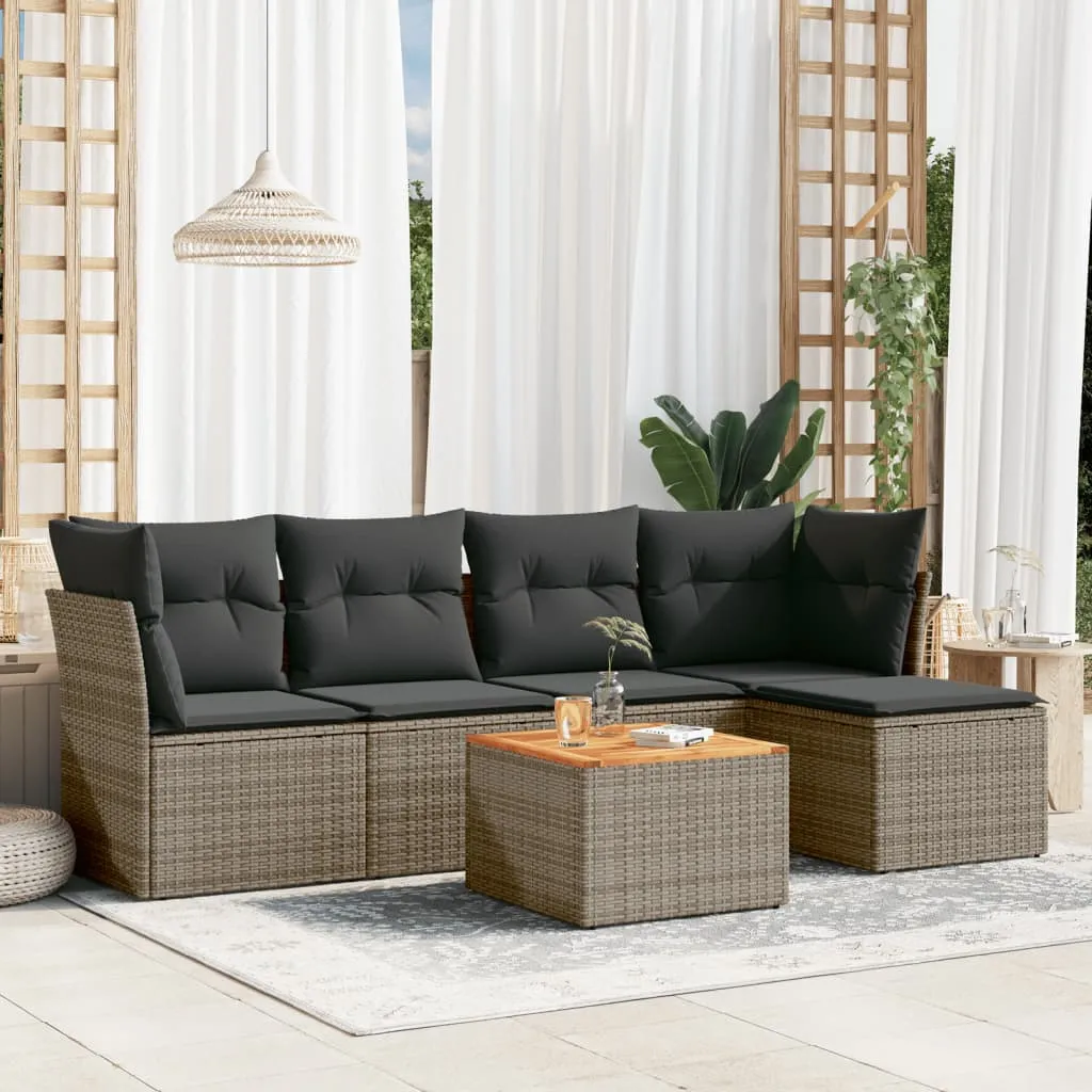 vidaXL Set Divano da Giardino 6 pz con Cuscini Grigio in Polyrattan