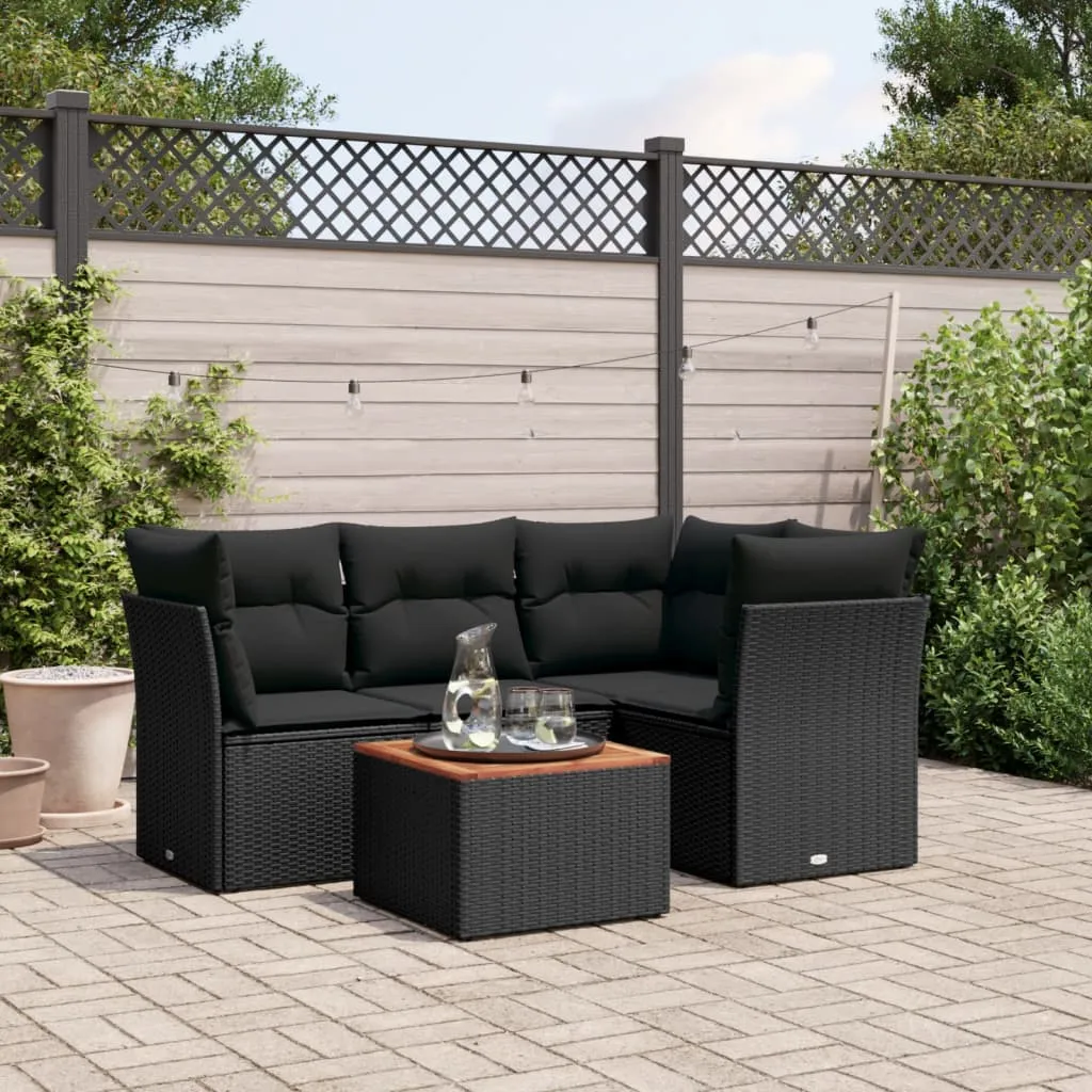 vidaXL Set Divani da Giardino 5 pz con Cuscini in Polyrattan Nero