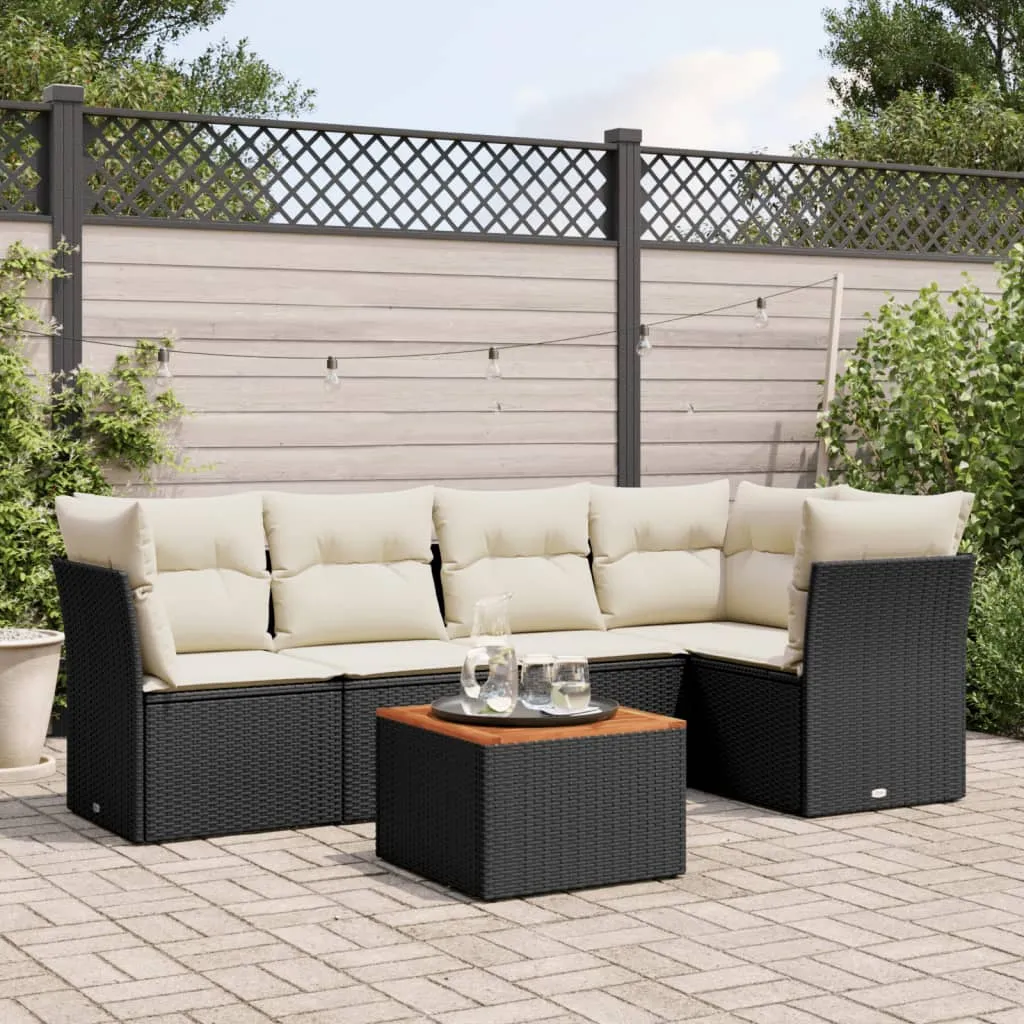 vidaXL Set Divano da Giardino 6 pz con Cuscini Nero in Polyrattan