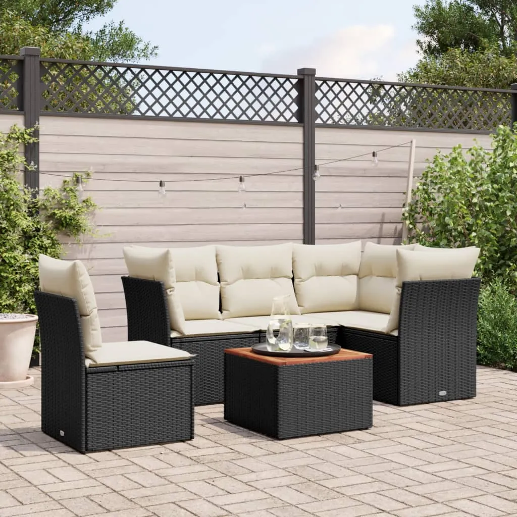 vidaXL Set Divano da Giardino 6 pz con Cuscini Nero in Polyrattan