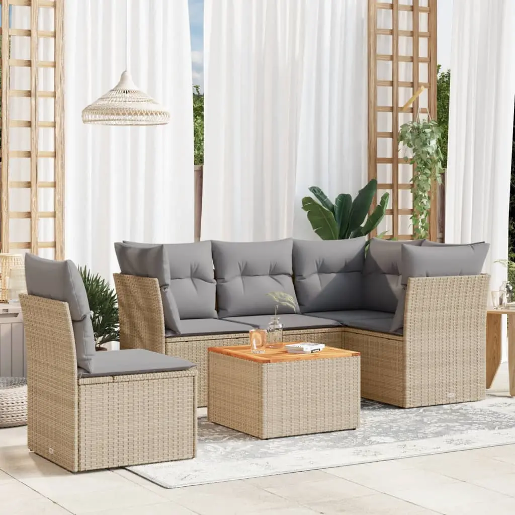 Set Divano da Giardino 6 pz con Cuscini Beige in Polyrattan