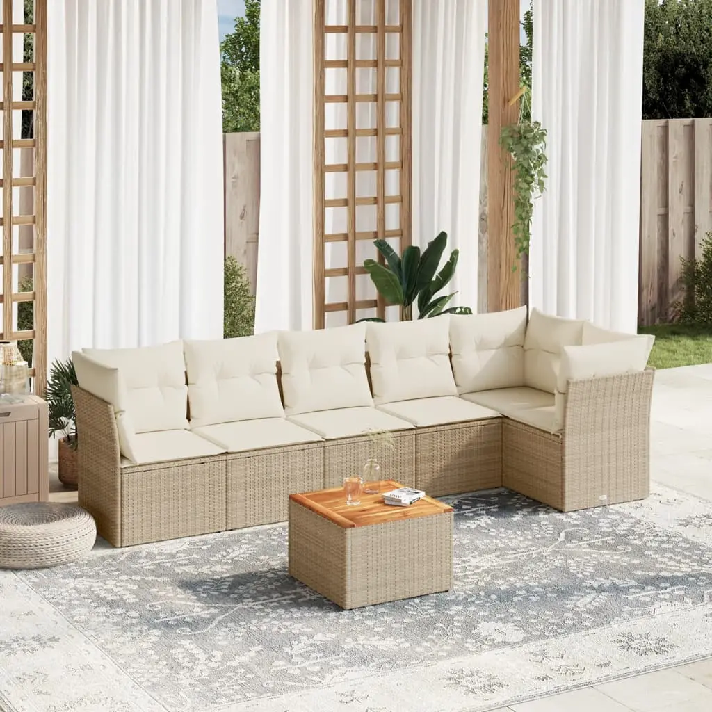 Set Divani da Giardino 7 pz con Cuscini Beige in Polyrattan