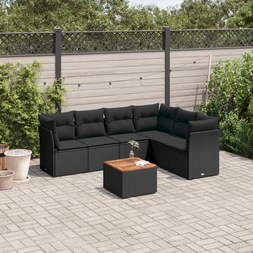 vidaXL Set Divani da Giardino con Cuscini 7pz Nero Polyrattan