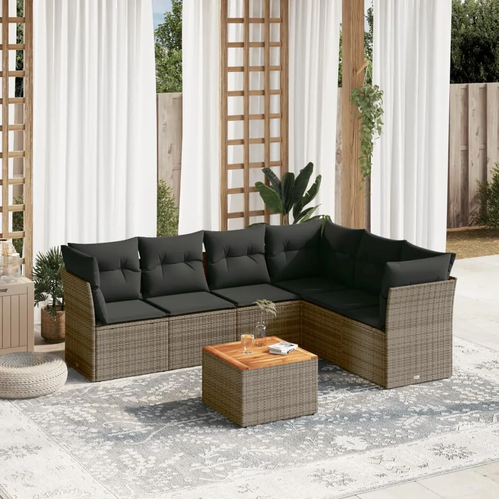 vidaXL Set Divani da Giardino 7 pz con Cuscini Grigio in Polyrattan