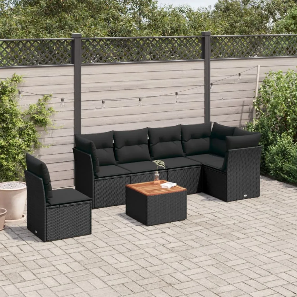 vidaXL Set Divani da Giardino con Cuscini 7pz Nero Polyrattan