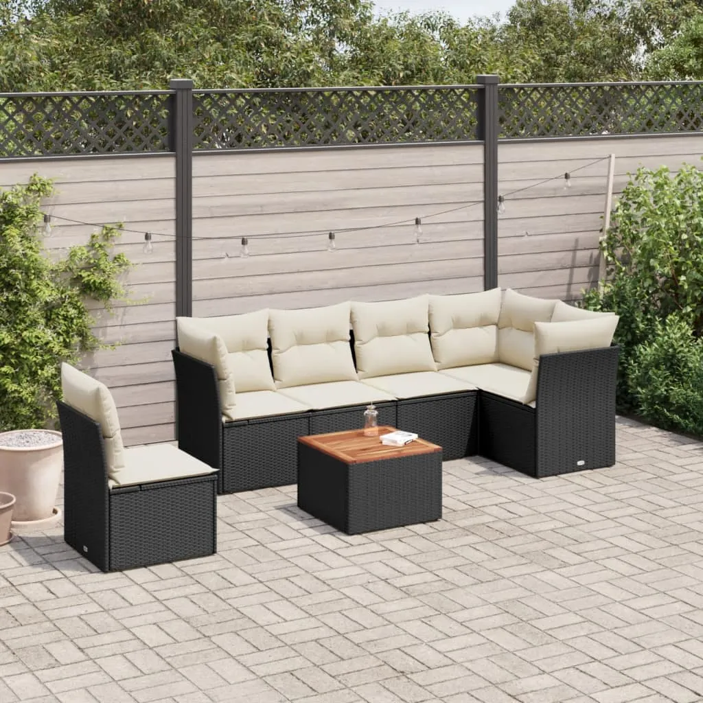 vidaXL Set Divani da Giardino con Cuscini 7pz Nero Polyrattan