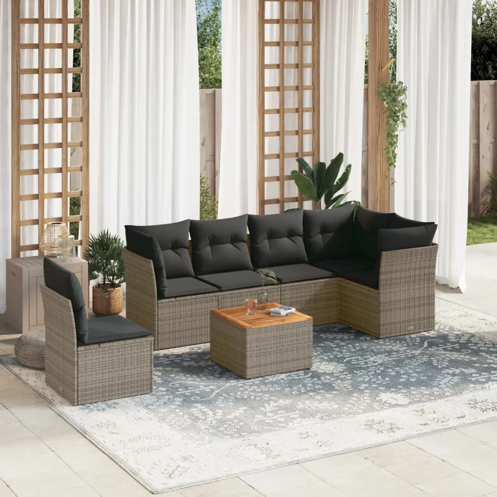 vidaXL Set Divani da Giardino 7 pz con Cuscini Grigio in Polyrattan