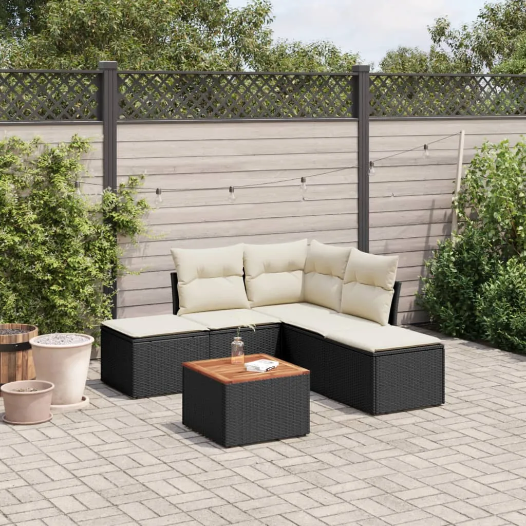 vidaXL Set Divano da Giardino 6 pz con Cuscini Nero in Polyrattan