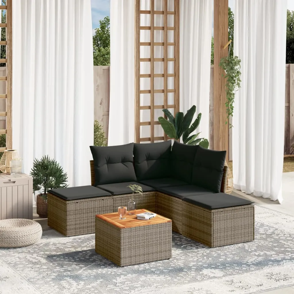 vidaXL Set Divano da Giardino 6 pz con Cuscini Grigio in Polyrattan