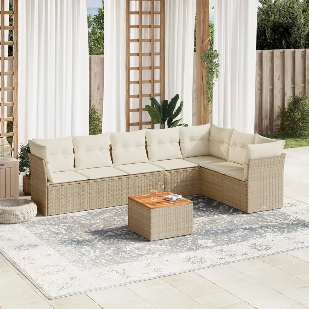 Set Divano da Giardino 8 pz con Cuscini Beige in Polyrattan