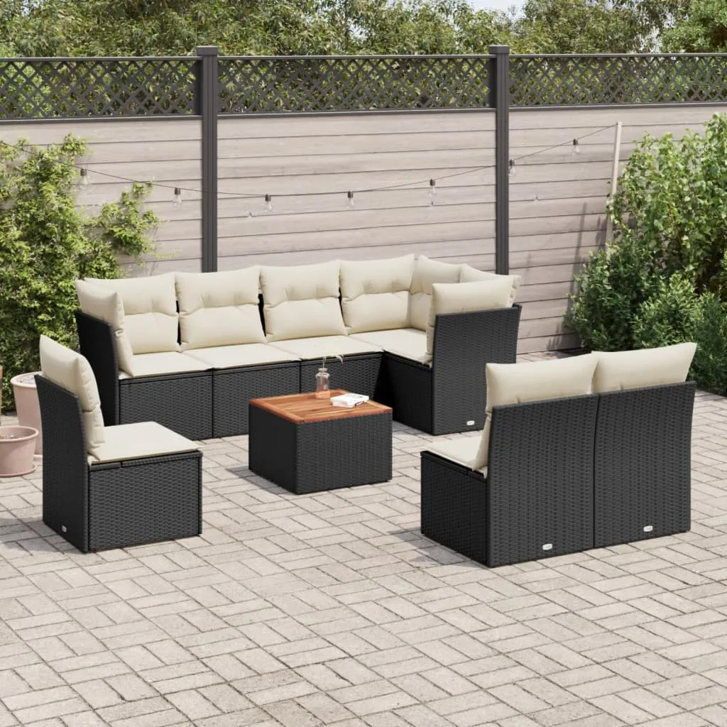 vidaXL Set Divani da Giardino 9 pz con Cuscini Nero in Polyrattan