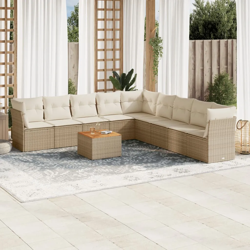 vidaXL Set Divano da Giardino 10 pz con Cuscini Beige in Polyrattan