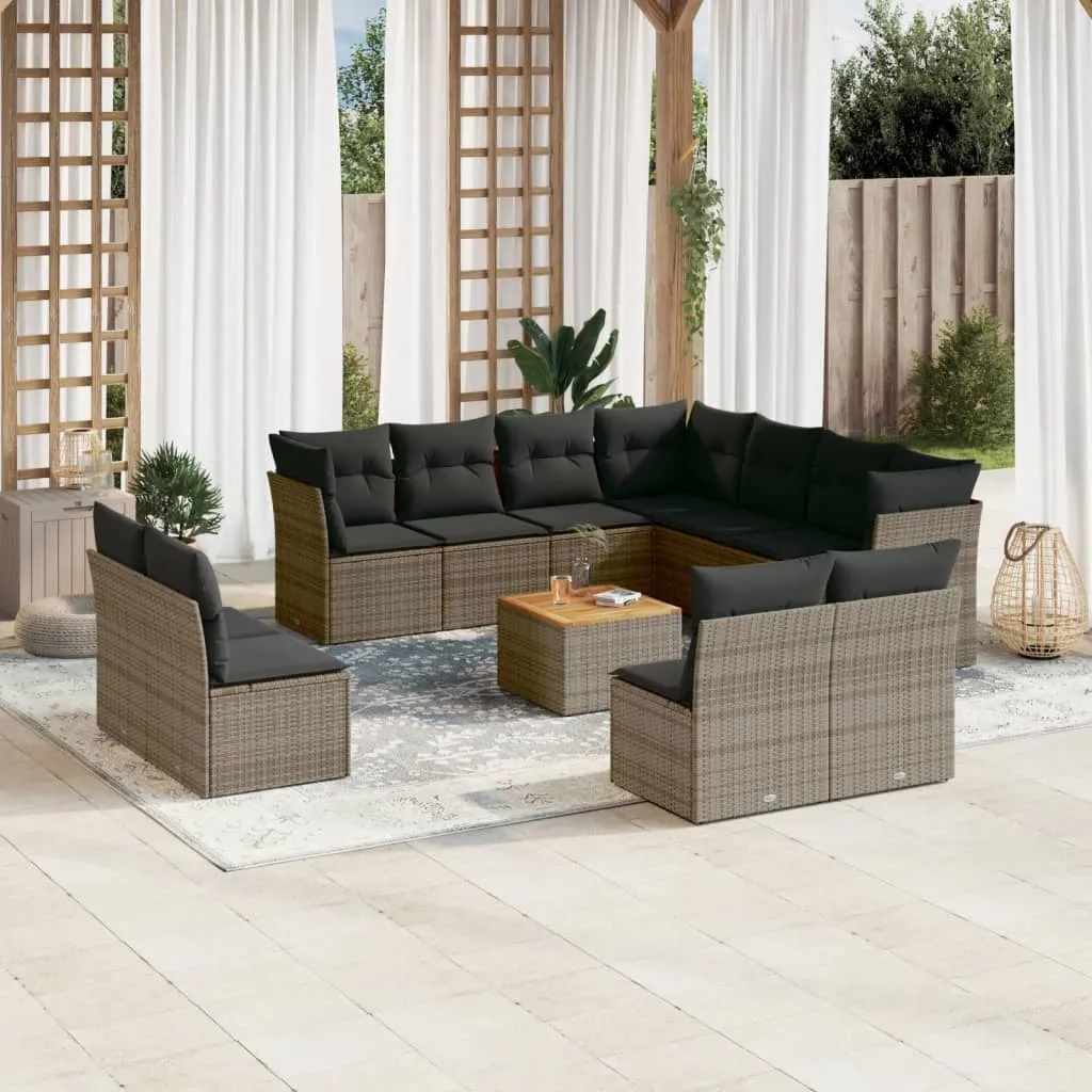 vidaXL Set Divani da Giardino 12 pz con Cuscini Grigio in Polyrattan