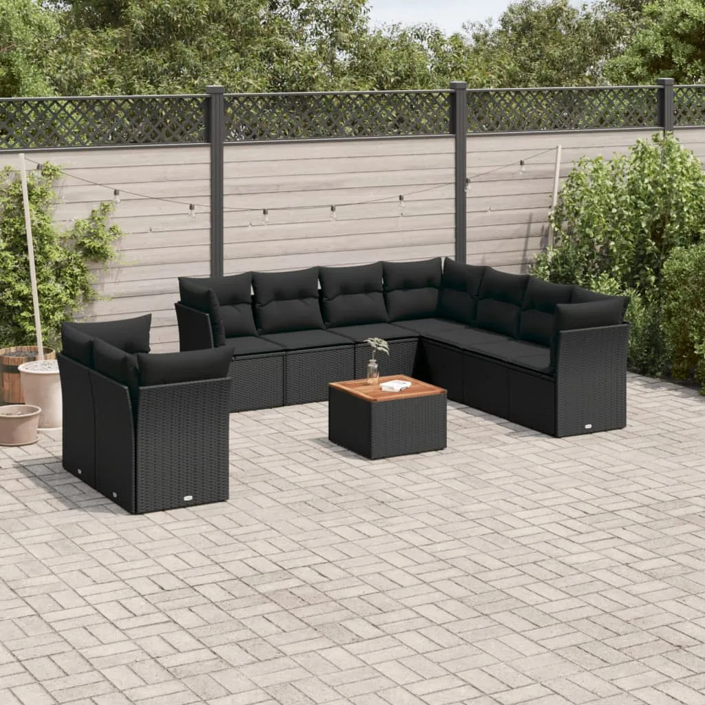 vidaXL Set Divani da Giardino 10pz con Cuscini in Polyrattan Nero