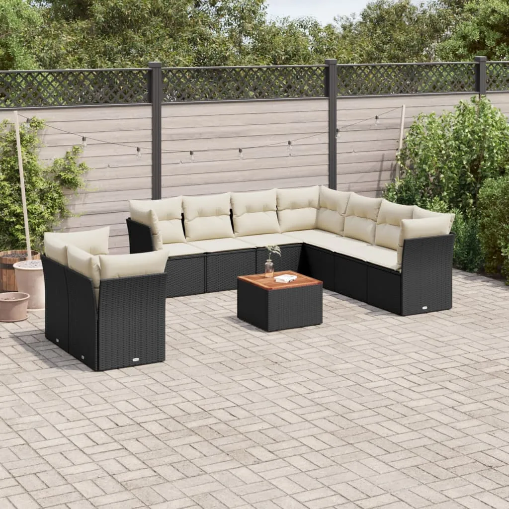 vidaXL Set Divani da Giardino 10pz con Cuscini in Polyrattan Nero