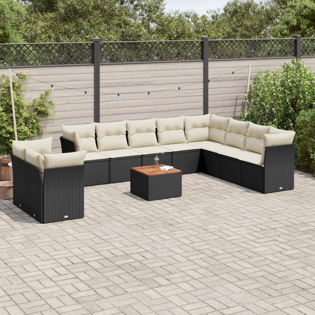 vidaXL Set Divani da Giardino 11 pz con Cuscini in Polyrattan Nero