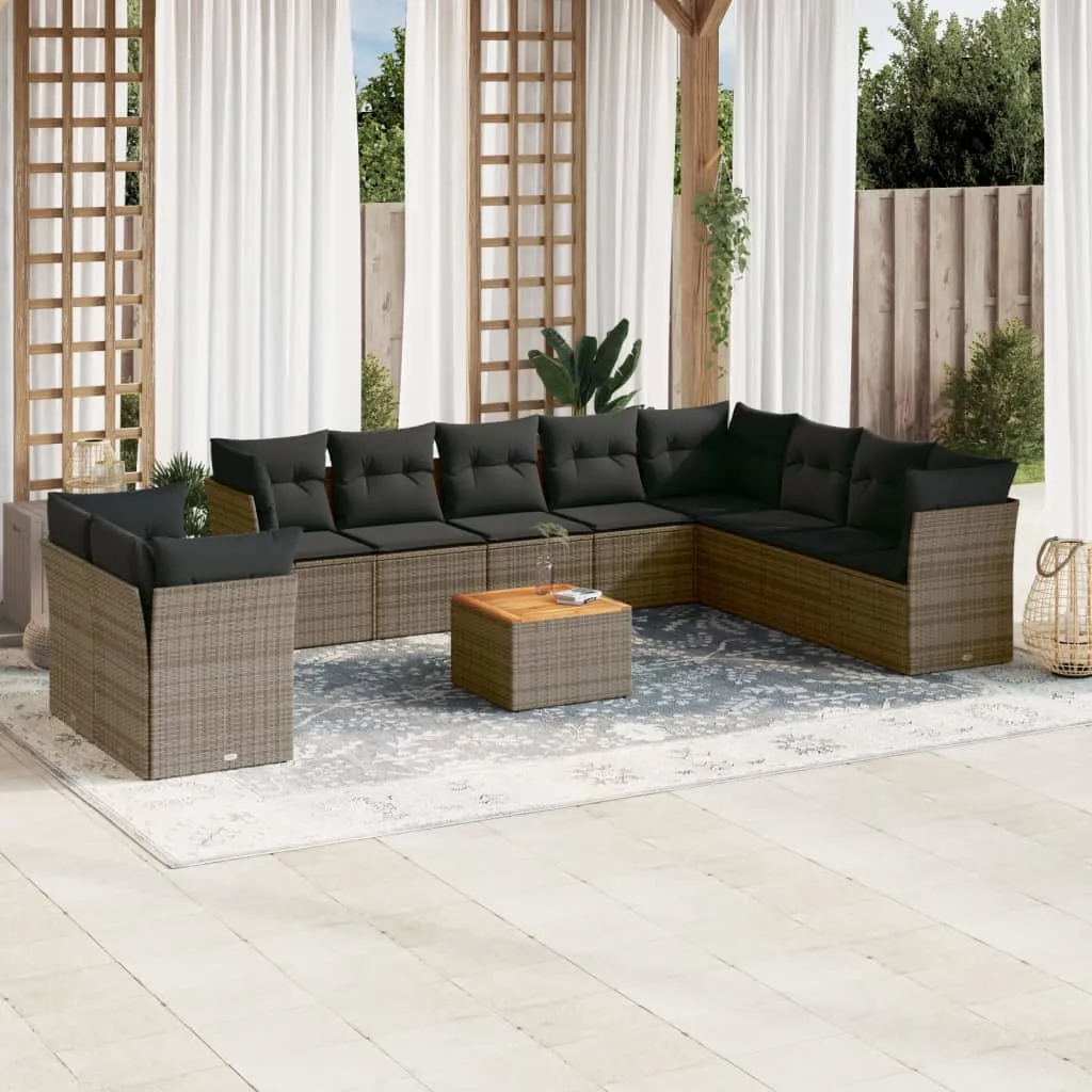 vidaXL Set Divani da Giardino 11 pz con Cuscini in Polyrattan Grigio