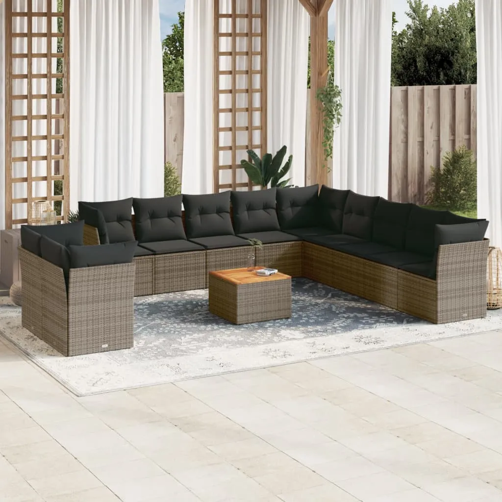 vidaXL Set Divani da Giardino 12 pz con Cuscini Grigio in Polyrattan