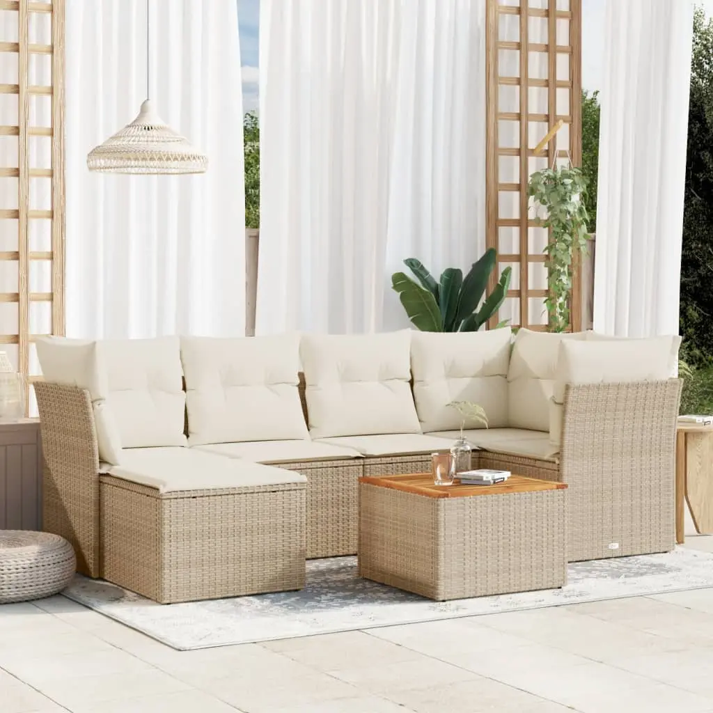 Set Divani da Giardino 7 pz con Cuscini Beige in Polyrattan