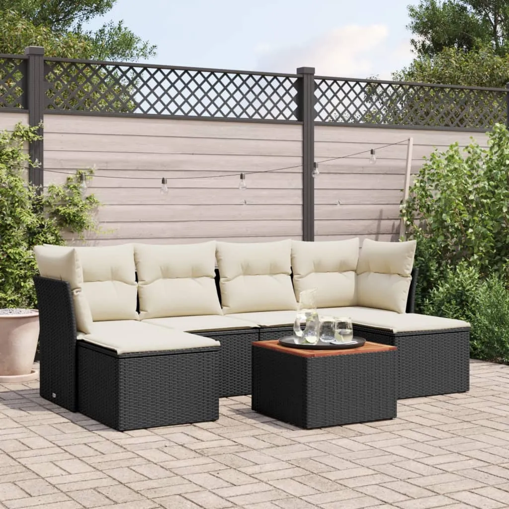 vidaXL Set Divani da Giardino con Cuscini 7pz Nero Polyrattan